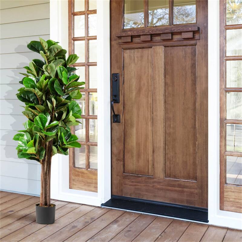 Artificial Fiddle Leaf Fig Tree 5 Feet Lifelike Indoor and Outdoor Plant with Moss Filled Pot - 6" x 5"