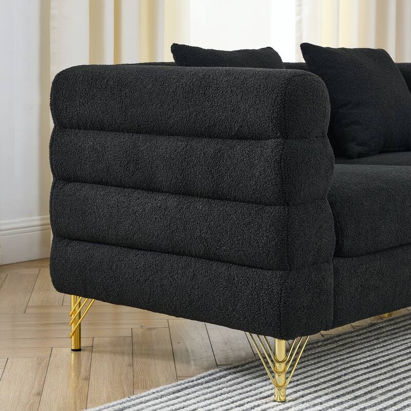 American Style 60'' Oversized Fabric Upholstered Loveseat with 2 Pillows for Living Room Sofa-Deep Seating, Metal Legs
