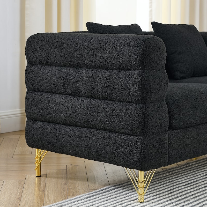 Oversized 3 Seater Sectional Sofa, Living Room Comfort Fabric Sectional Sofa with 3 Pillows