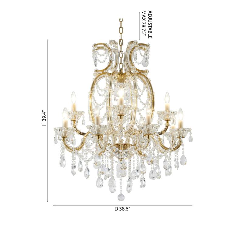 18-Light Satin Brass Chandelier With Clear Crystals