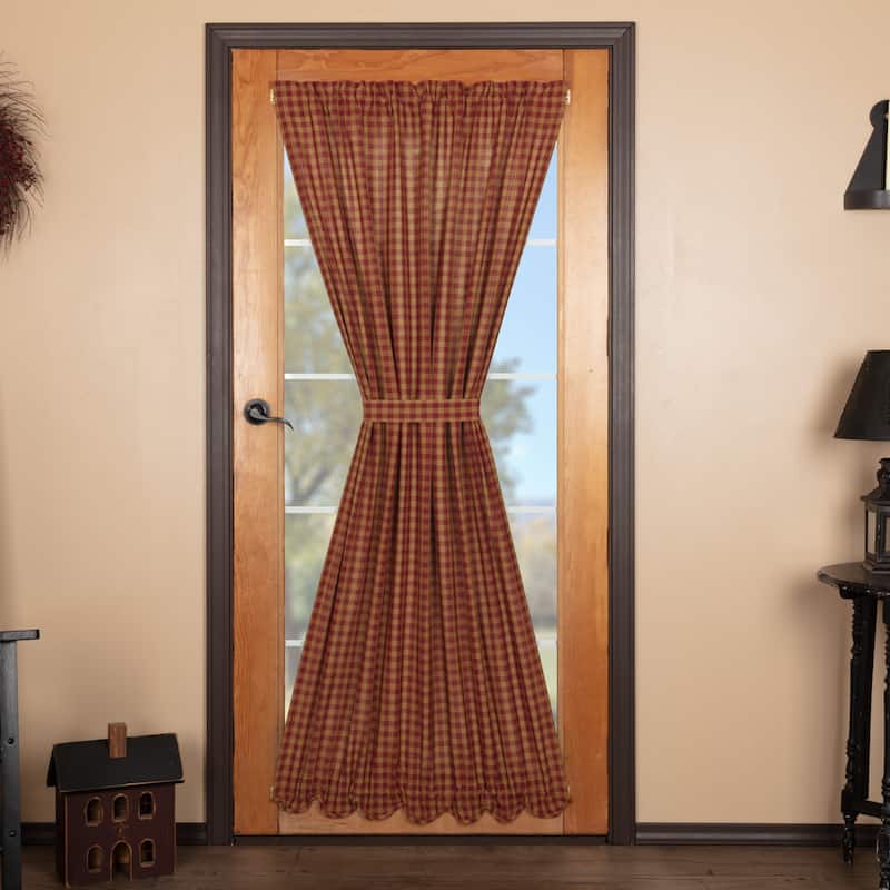 Burgundy Check Scalloped Door Panel 72x40 - Door Panel 72x40 - Door Panel 72x40 - 72 Inches - Burgundy/Dark Tan