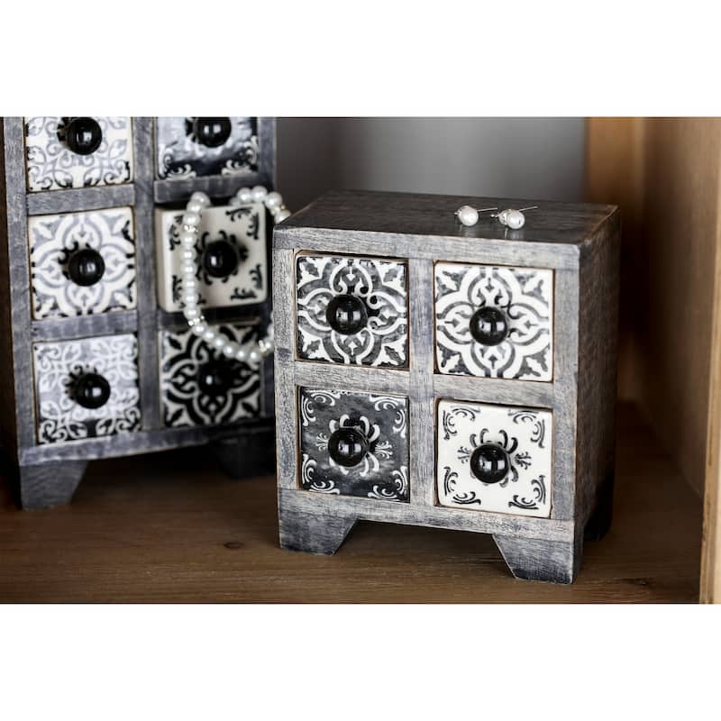 Square White Lattice-Patterned 4-Drawer Ceramic Jewelry Box