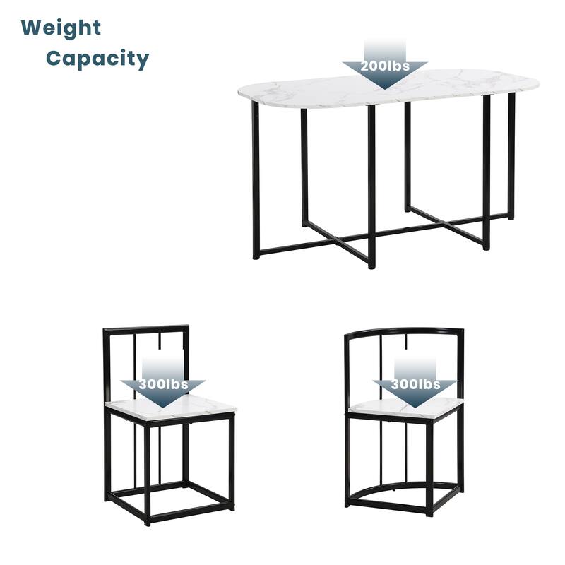 7-Piece Compact Dining Set for 6 with Faux Marble Table and Stylish Metal Frame Chairs, 55-Inch