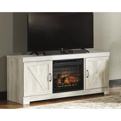 Signature Design by Ashley Bellaby Whitewash 63" TV Stand for TVs up to 72" with Electric Fireplace - 63.5"W x 19.5"D x 26"H