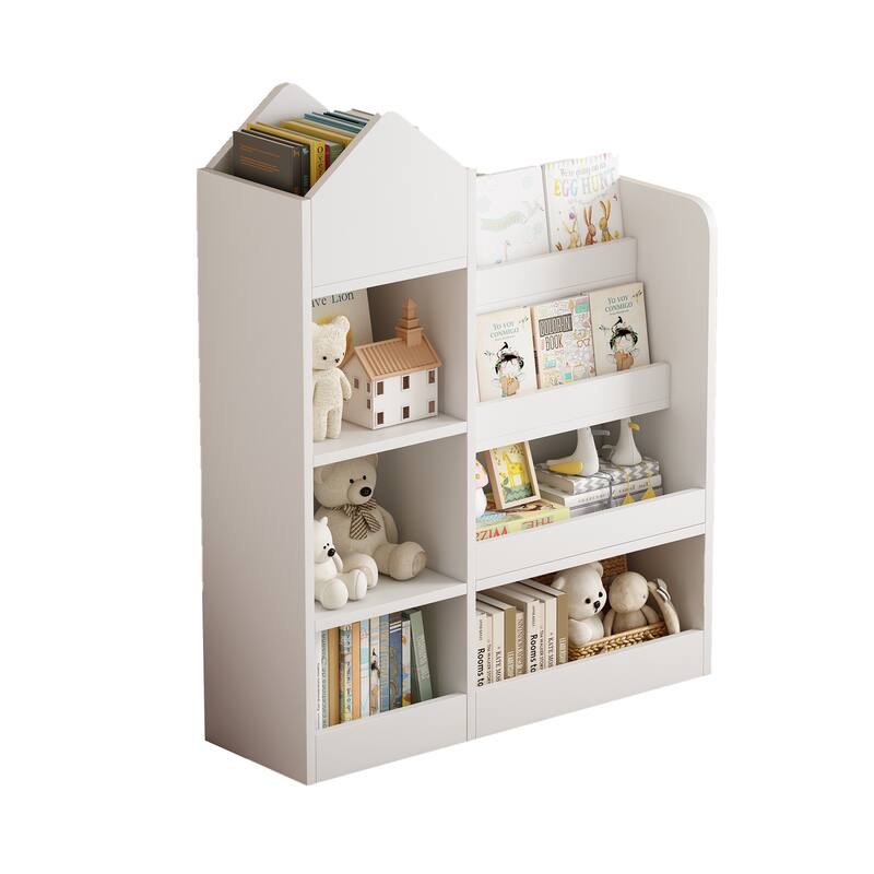 Wood Kids Wooden Bookshelf Toy Storage Organizer with Bookcase