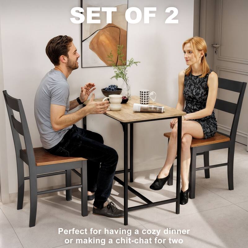 HOMCOM Dining Chairs, Set of 2 Farmhouse Kitchen & Dining Room Chairs with Open Back, Rubber Wood Seating for Living Room