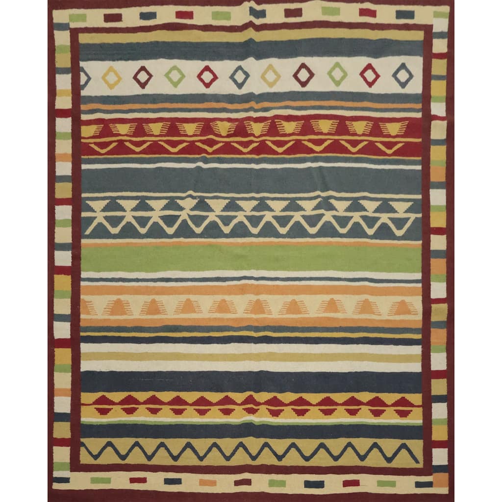 Hand Woven Oriental 100% Wool Carpet Southwestern Modern Multi-Colored Kilim Area Rug - 8' 5'' X 8' 3''