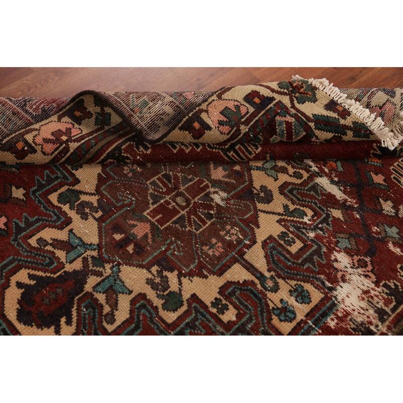 Red Geometric Bakhtiari Persian Rug Handmade Wool Carpet - 4'7" x 6'6"