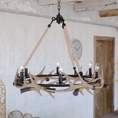 Breckenridge Bronze Rustic Antler Chandelier Natural Rope Accent