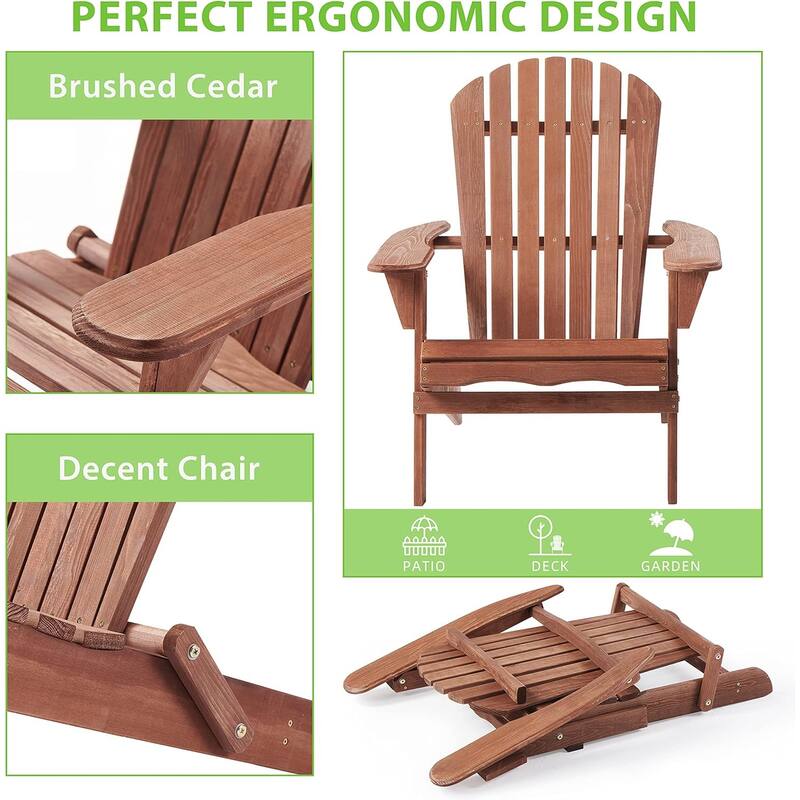 Wooden Outdoor Folding Adirondack Chair Set of 2/4 Wood Lounge Patio Chair for Garden,Half Assembled Backrest
