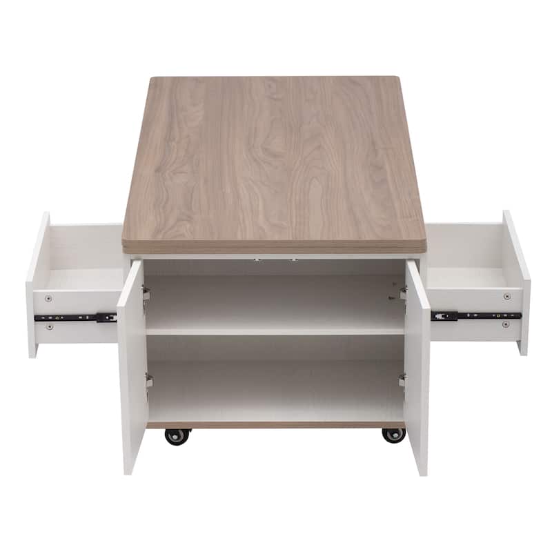 Modern Lift Top Coffee Table with 3 Drawers and Lockable Universal Wheels