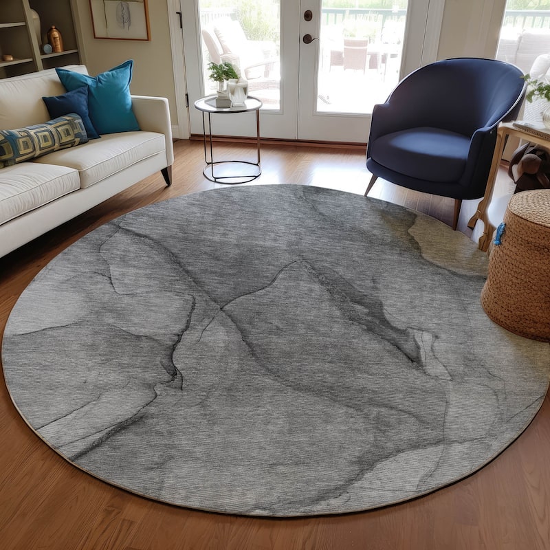 Machine Washable Indoor/ Outdoor Chantille Contemporary Abstract Rug - Gray - 8' x 8'
