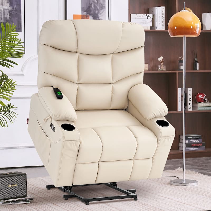 MCombo Wide Power Lift Recliner Chair with Extended Footrest for Big Elderly People, Faux Leather R7289