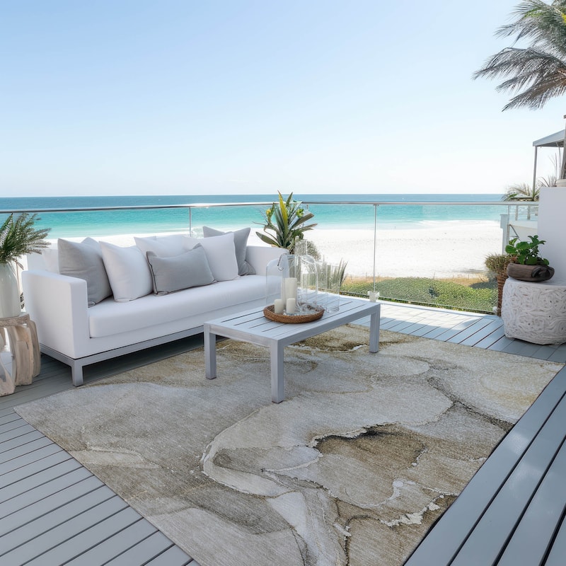Machine Washable Indoor/ Outdoor Abstract Chantille Rug