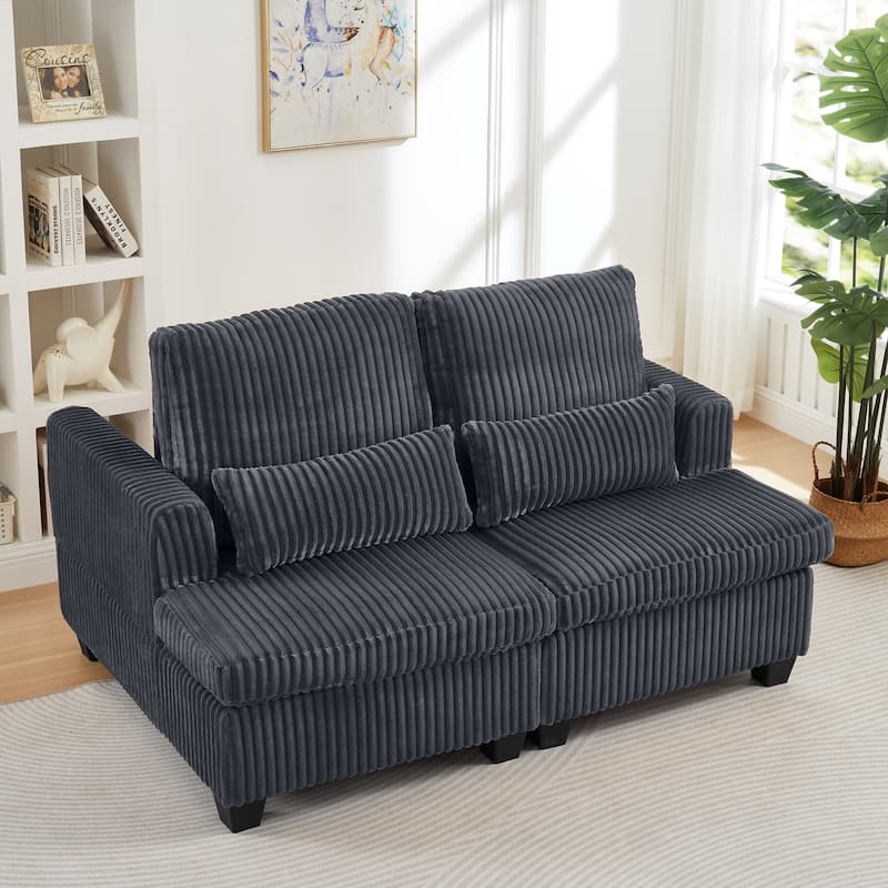 Modern Modular 2-Seater Sofa Corduroy Adjustable Loveseat with Square Armrest, for Living Room, Bedroom, Apartment