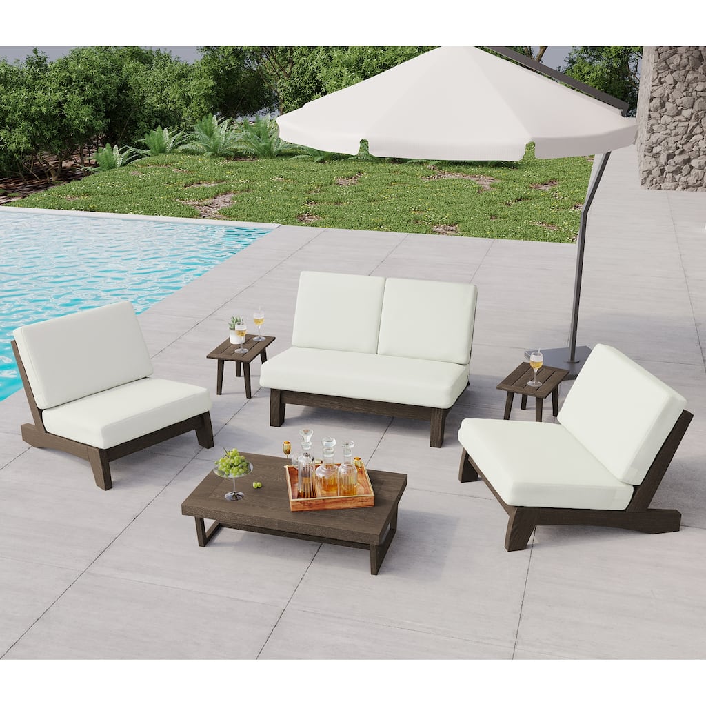 Patio Furniture Outdoor Wood Loveseat Chair Set with Cushion