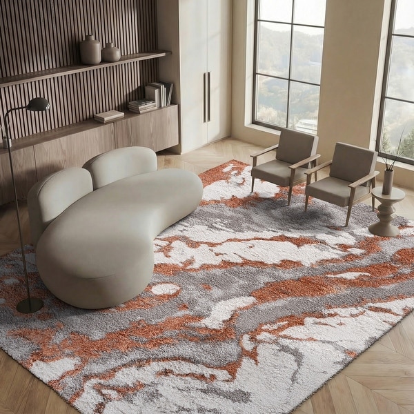 SAFAVIEH Horizon Shag Mukades Abstract 2.5-inch Thick Rug - On