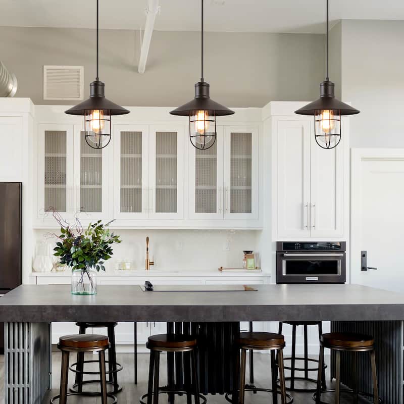 Modern Farmhouse Black 1-Light Pendant Cage Barn Light