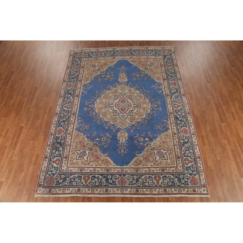 Blue Tabriz Persian Vintage Area Rug Handmade Wool Carpet - 8'3"x 11'5"