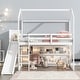 preview thumbnail 3 of 13, White House Twin Size Loft Bed with Slide, Storage Shelves, Climbing Ramp, and Adjustable Light for Fun and Safety