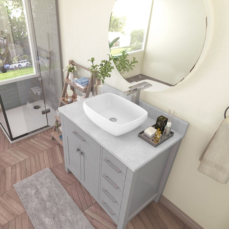 Sinber White Ceramic Countertop Bathroom Vanity Vessel Sink