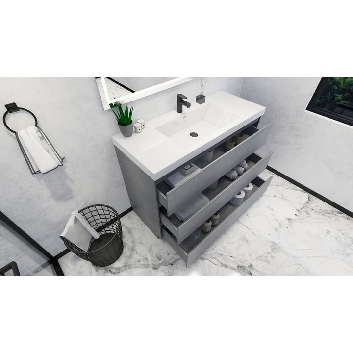Modern 48“ Single Sink Bathroom Vanity with Soft-Close Storage and Integrated Acrylic Top (Angeles Series)