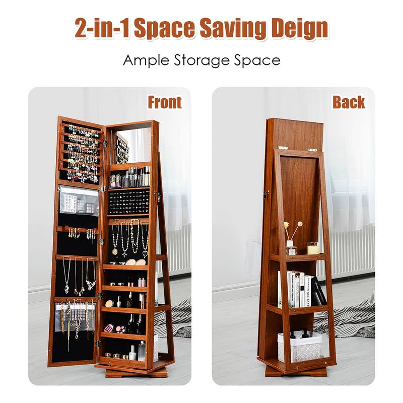 Costway 360degree Rotatable Jewelry Cabinet 2-in-1 Lockable Mirrored - See Details