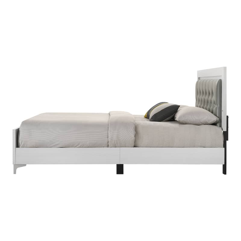 Francesca Grey and White Eastern King Panel Bed with LED