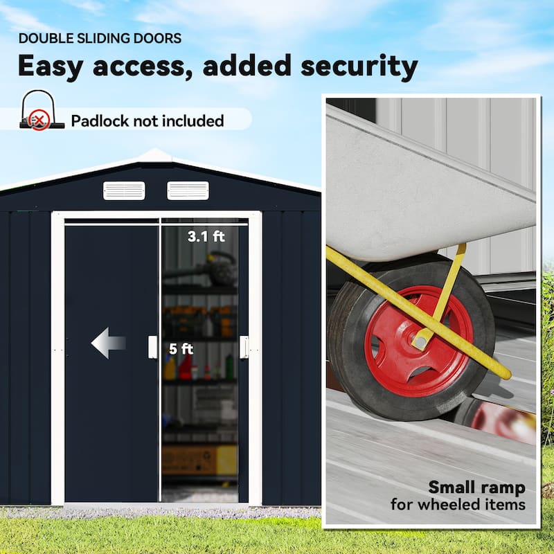 Outsunny 9' x 6' Outdoor Storage Shed, Garden Tool Metal Shed with Foundation Kit, Double Lockable Door