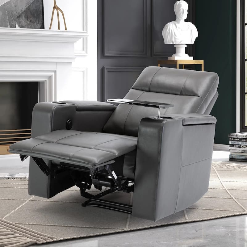 Electric Recliner for Living Room Home Seating Leather Reclining Chair with Cup Holders USB Ports and Hidden Storage