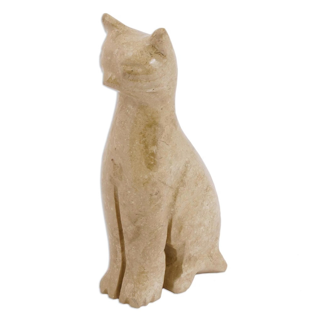NOVICA Handmade Cafe Cat Marble Sculpture