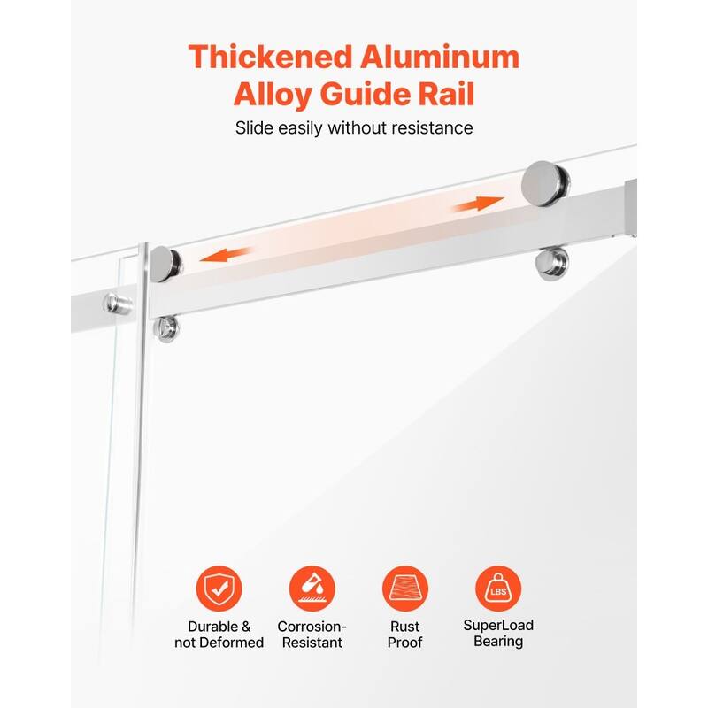 Chrome Frameless Sliding Shower Door Double with Aluminum Rail - 59 x 75 x 5 in