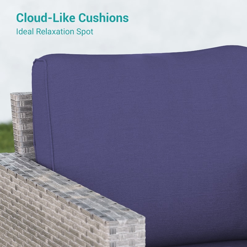 BONOSUKI 3-Piece Patio Sofa Set Grey Rattan Furniture with Ottomans