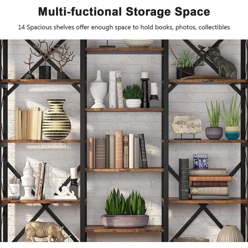 Open Triple Wide 5-Shelf Bookcase, Industrial Etagere Bookshelf for Home & Office