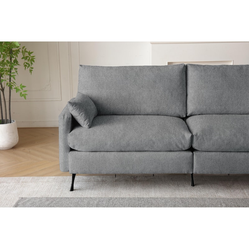 3-Seater Fabric Cloud Couch, Upholstered Sofa with 2 Armrest Pillows & 2 Toss Pillows, Loveseat Sofa with Storage Pockets - Grey