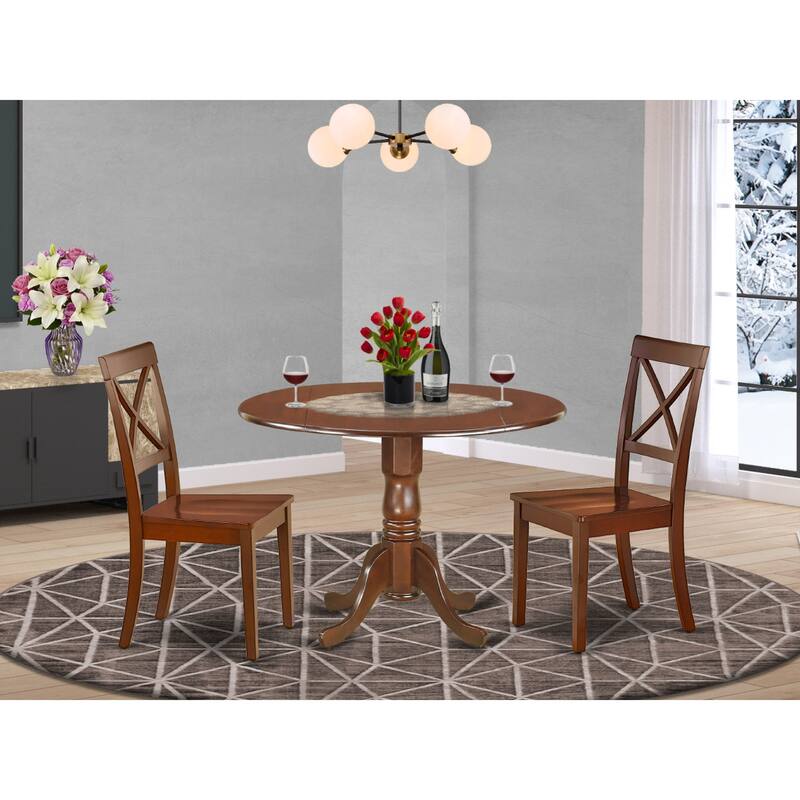 East West Furniture Modern Dining Table Set- a Round Wooden Table and Dining Room Chairs, Mahogany (Pieces Options)