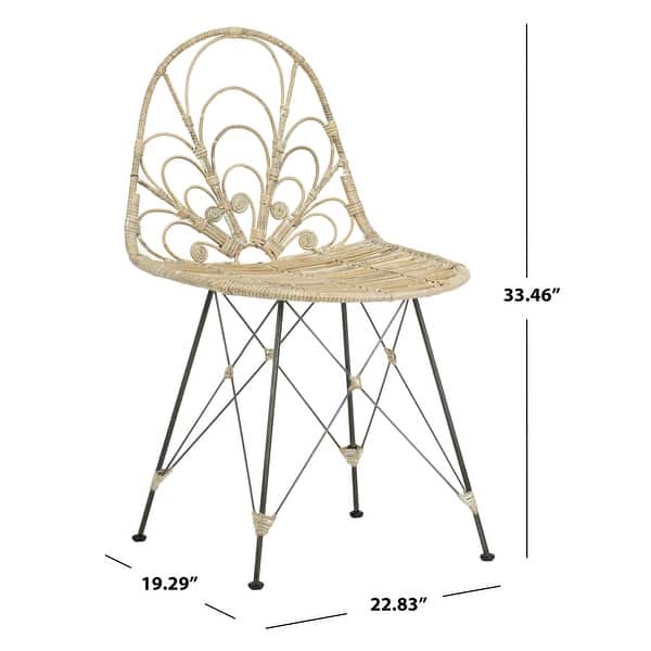 SAFAVIEH Madeline Rattan Dining Chair - White Washed - Set of 2 - 22.8" x 19.3" x 33.5" - 23"W x 19"D x 34"H