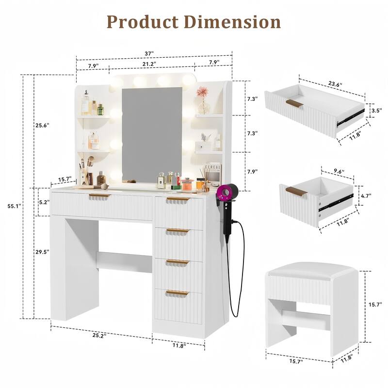 Meyreso Vanity Set With Lighted Mirror