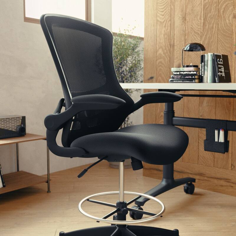 Mid-Back Ergonomic Drafting Chair with Adjustable Foot Ring and Flip-Up Arms
