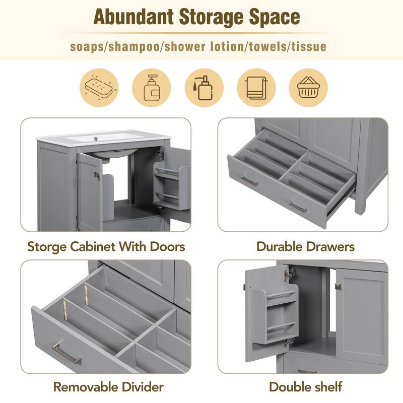 30" Bathroom Vanity with Single Sink, Combo Cabinet Undermount Sink, Storage Cabinet with 2 Doors and a Drawer, Soft Closing