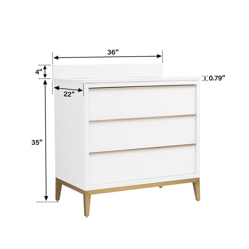 36"/48"/60" W Width Solid Wood Bathroom Vanity with Stain-resistant Carrera White Quartz Top and Sink