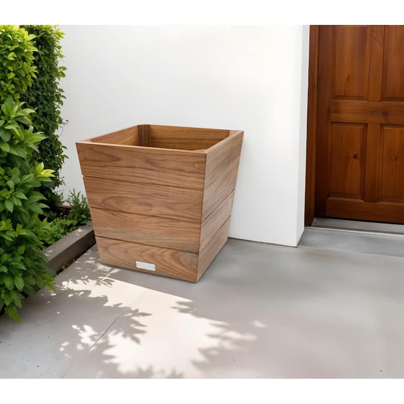 HomeRoots 12" Brown Solid Teak Wood Indoor Outdoor Square Planter Box - Brown