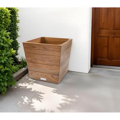 HomeRoots 12" Brown Solid Teak Wood Indoor Outdoor Square Planter Box