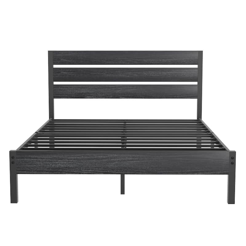 VECELO Industrial Wood Bed Frame with Headboard, Twin Size Beds/Full Size Beds/Queen Size Beds