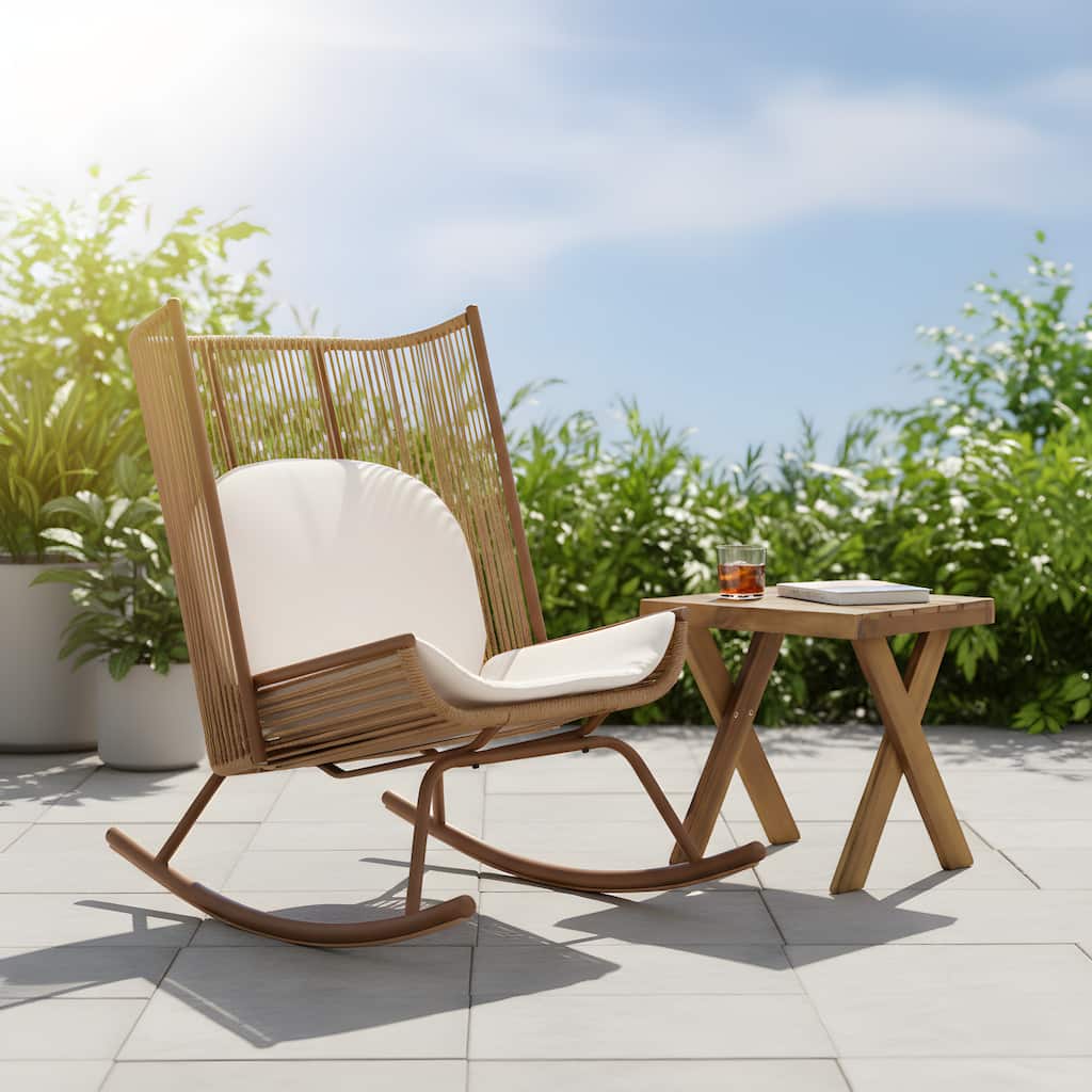 Christopher Knight Home - Modern Outdoor One Rocking Chair with PE Rattan and Side Table Set
