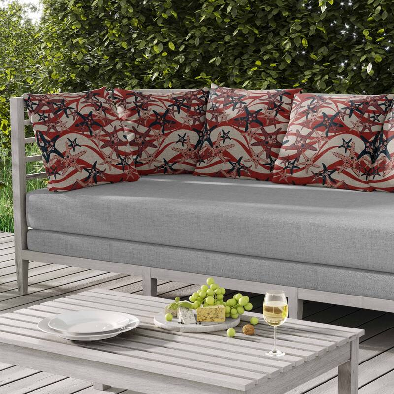 Starfish Sway Indoor/Outdoor Reversible Throw Pillow Silver and Red
