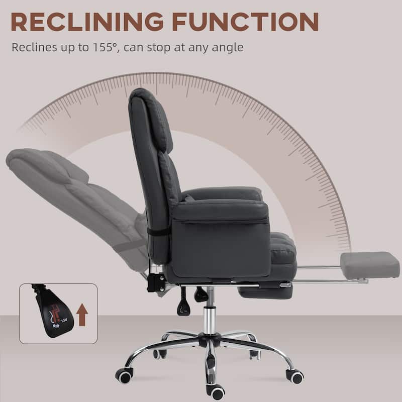 Black Leather Ergonomic Chair Reclining Chair with Footrest, Office Executive Chair Swivel Chair with Lumbar Support