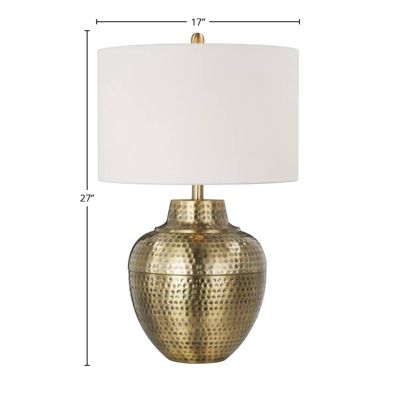Sydney 27" Metal Table Lamp with Linen Shade, Antique Brass