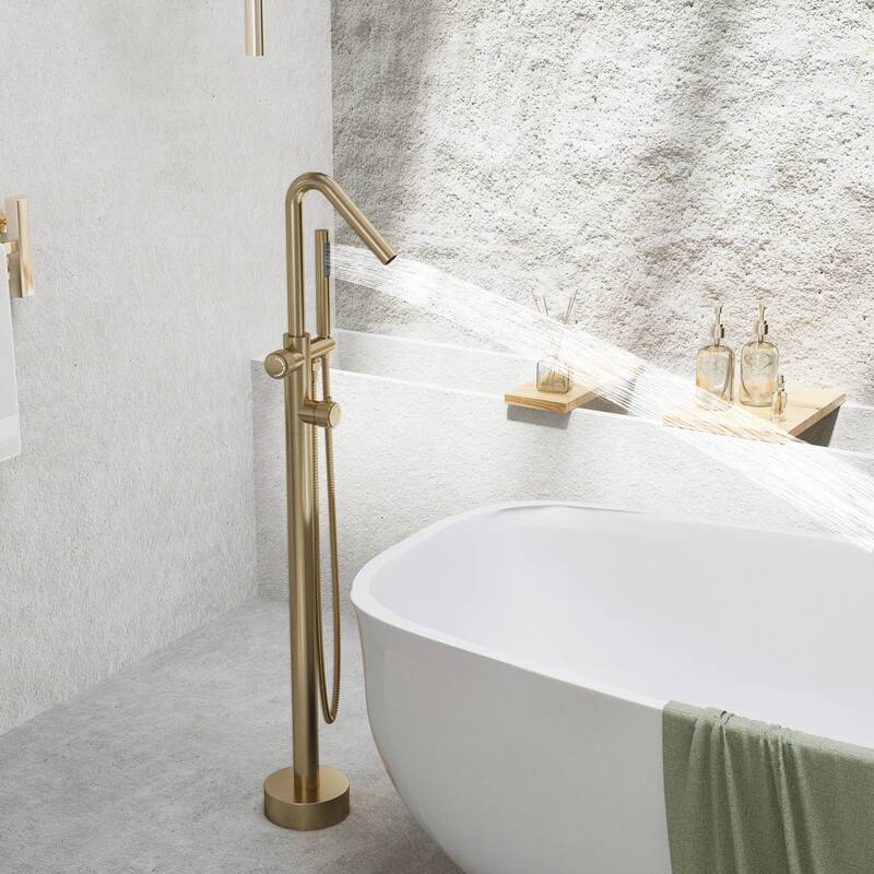 Modland 46''H Outdoor Shower System 316 Stainless Steel Thermostatic Freestanding Poolside Faucet with Swivel Spout - 46'' H