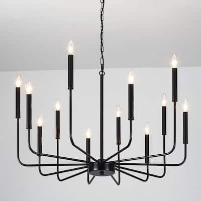 31.29" Wide Farmhouse Chandelier, 12-Light Classic Candle Chandelier for Dining Room Living Room Bedroom Kitchen